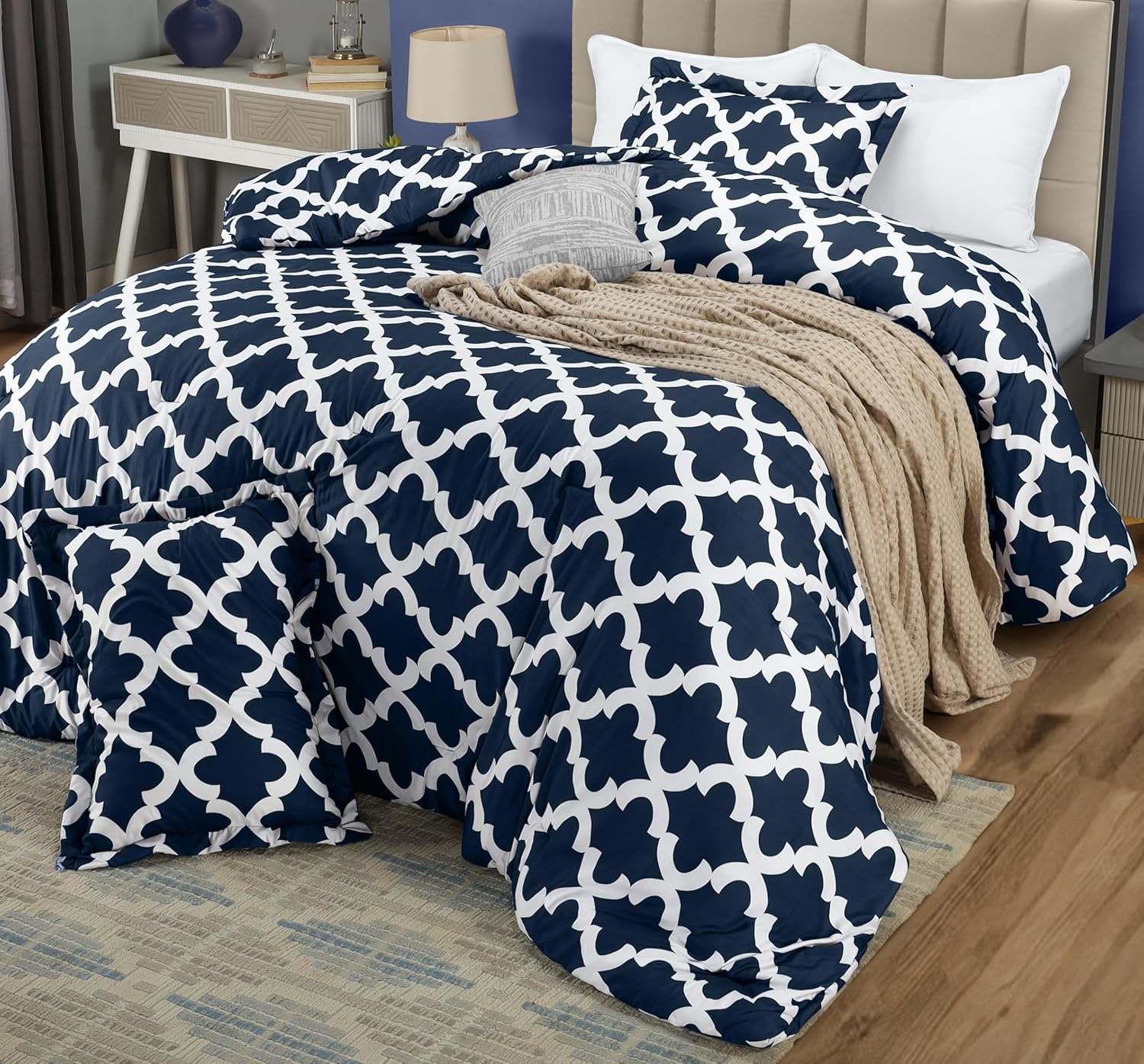 King Comforter Set 3 Piece Navy by Utopia Bedding, Printed Comforters King Size, Bedding Comforters Sets, Down Alternative Soft Bed Set, 1 Comforter (90 x 102 inches) 2 Pillow Shams (20 x 36 inches)