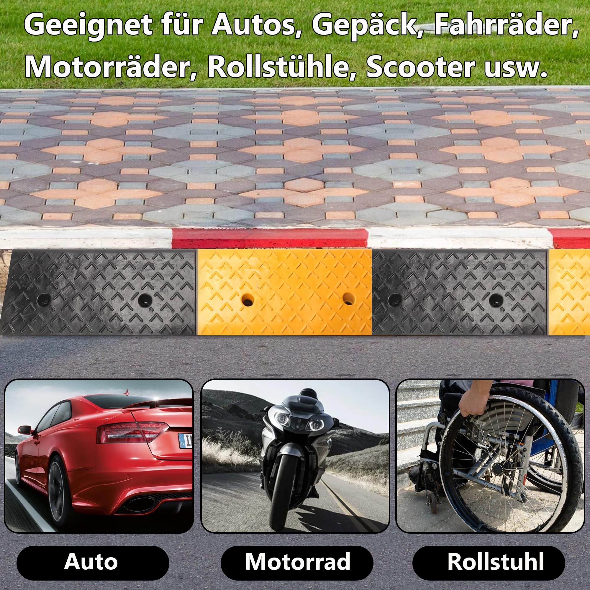 uyoyous Rampa per Bordstein Bordsteinkantenrampe Auffahrtrampe 10 cm in gomma Autorampe Schwellenrampe Türschwellenrampe, Rampe in gomma per Auto, Bicicletta, Moto, Marciapiede, 100 x 25 x 10 cm
