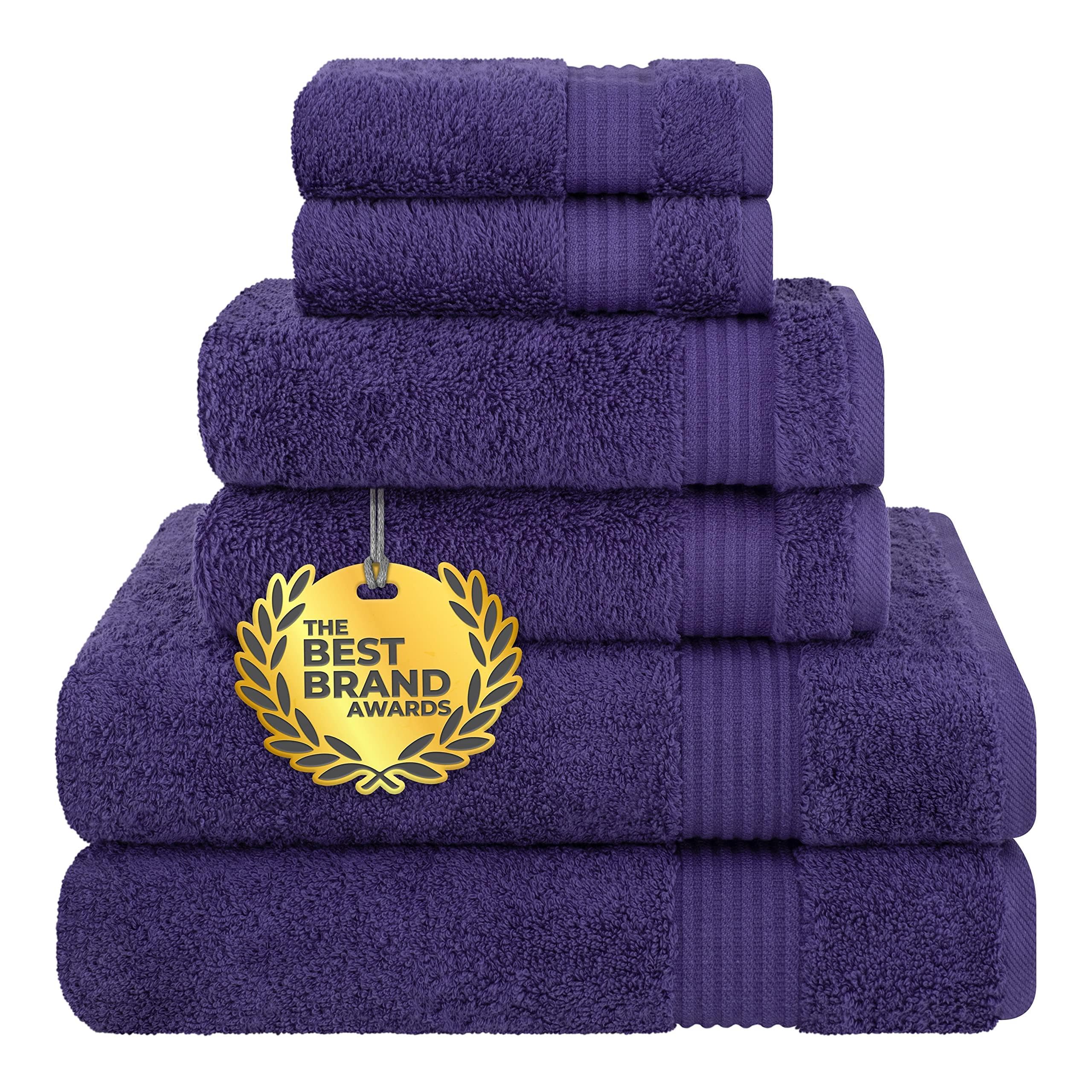 Cotton Paradise 6 Piece Towel Set, 100% Cotton Soft Absorbent Turkish Towels for Bathroom, 2 Bath Towels 2 Hand Towels 2 Washcloths, Purple Towel Set