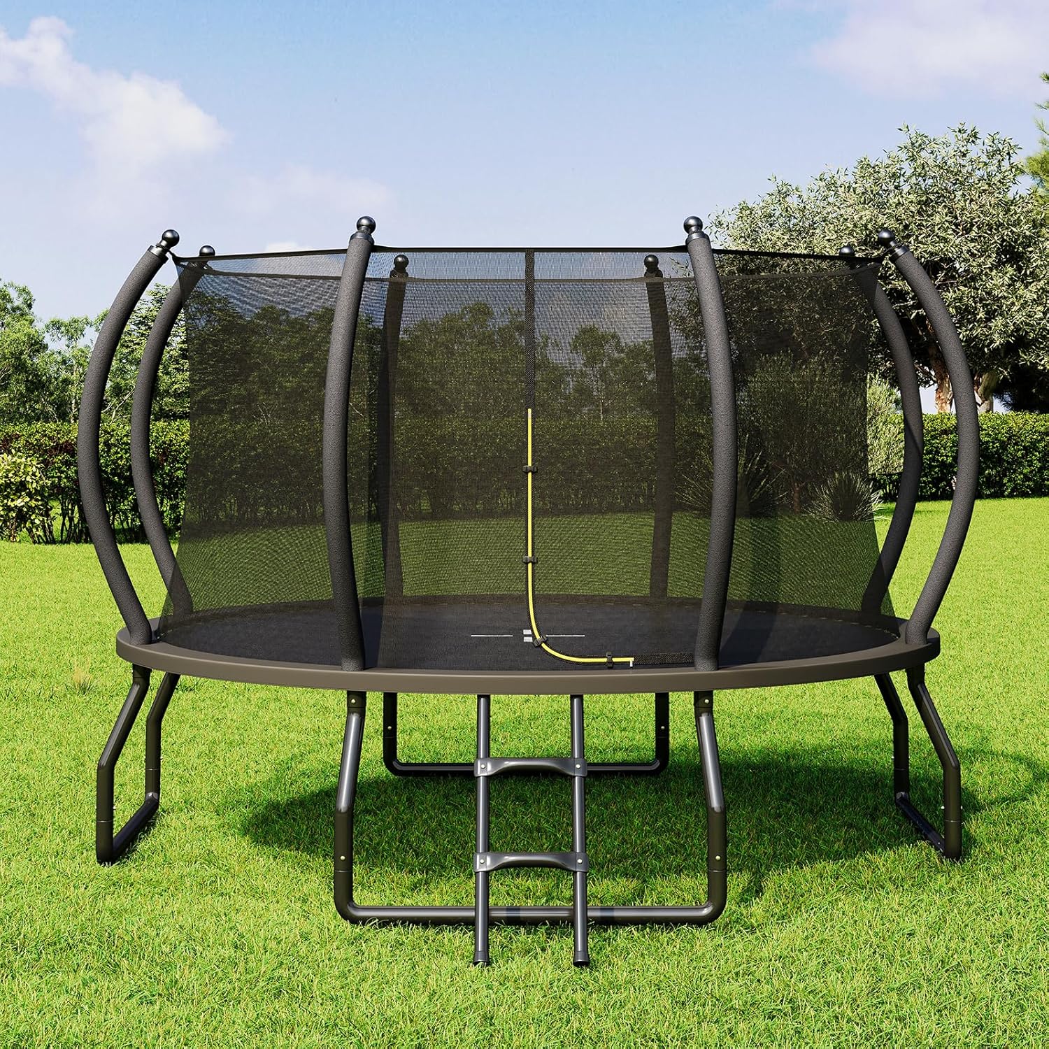 YUMPIE 8FT 10FT 12FT 14FT 15FT 16FT Outdoor Trampoline with Enclosure Net and Ladder, Recreational Trampolines for Kids and Adults, Quick Connect Frame, ASTM Approval