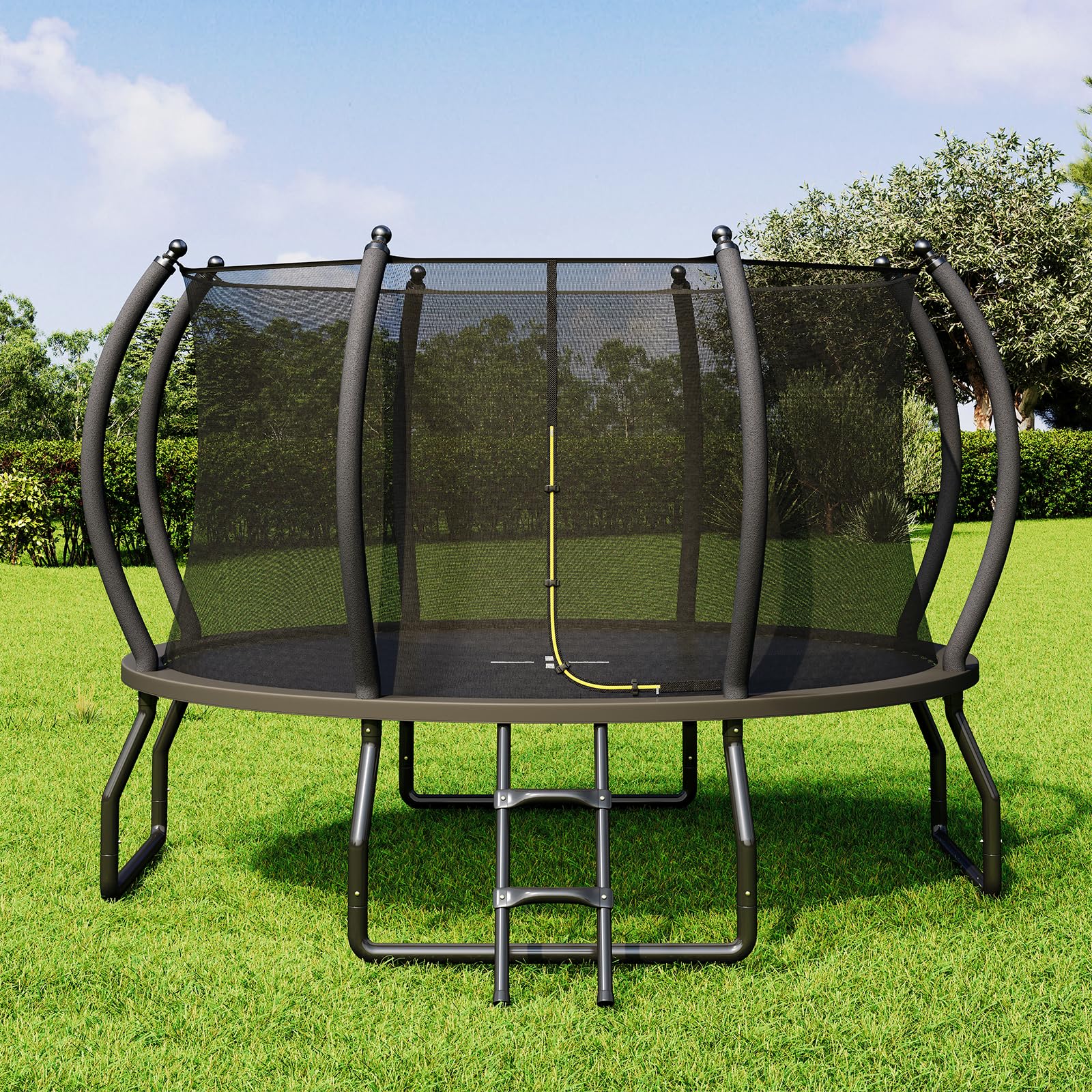YUMPIE 8FT 10FT 12FT 14FT 16FT Outdoor Trampoline with Enclosure Net and Ladder, Recreational Trampolines for Kids and Adults, Quick Connect Frame, ASTM Approval
