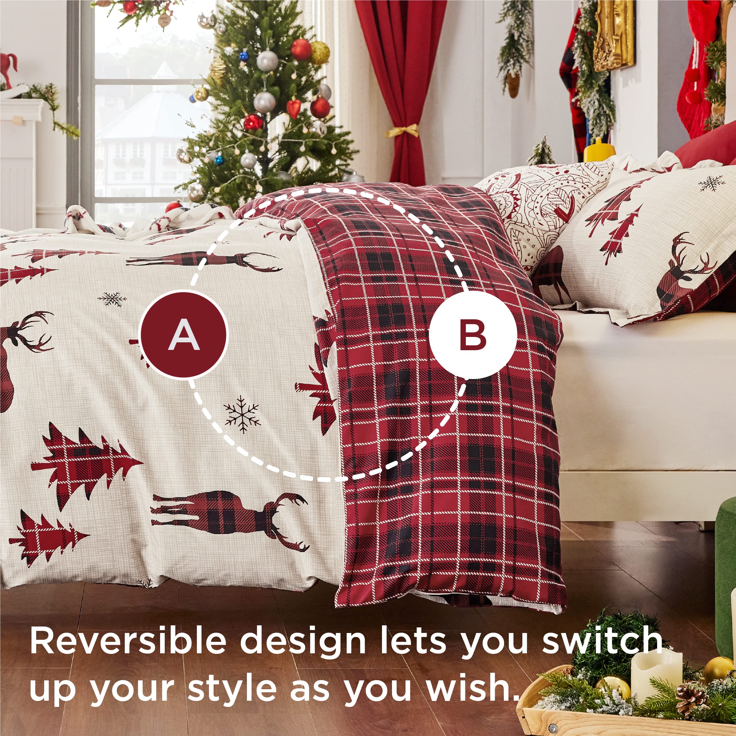 Bedsure Christmas Duvet Cover King Christmas Bedding King Size, Reversible Buffalo Check