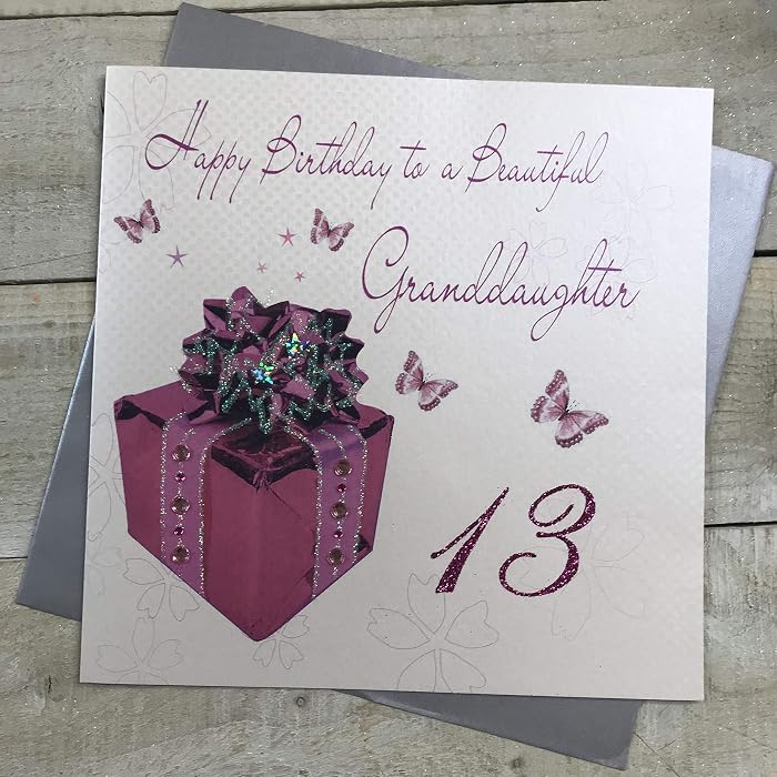 Handgemachte Geburtstagskarte Zum 13. – „Happy Birthday To A Beautiful Granddaughter“ In Pink, 22x22 Cm