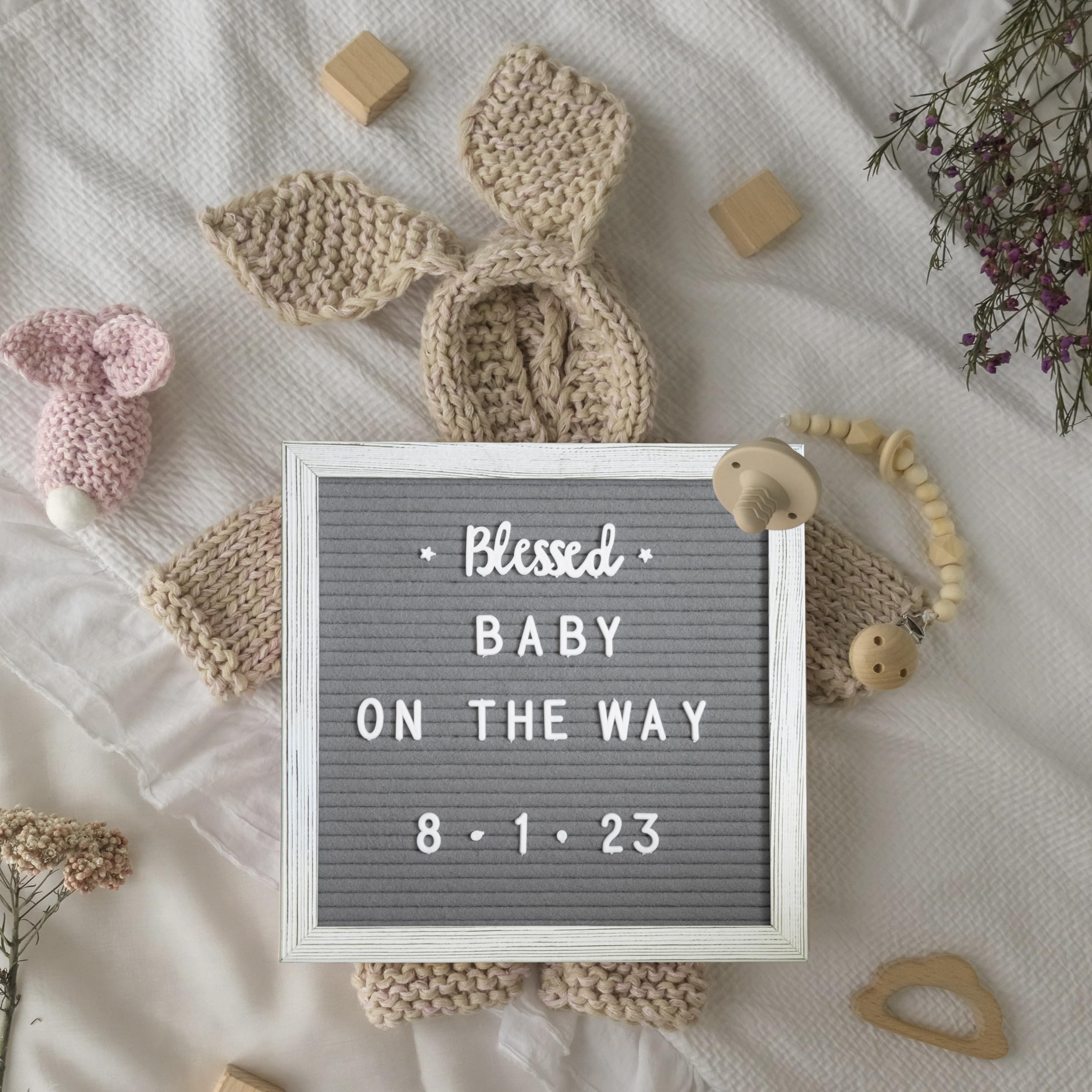 Flash Furniture Gracie Felt Letter Board with Wooden Frame, 389 PP Letters Including Numbers, Symbols and Icons, Canvas Carrying Case, 10x10, White Wash/Gray Felt