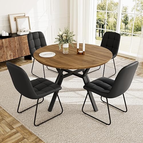 Miniatura 28 de Juego de mesa de comedor redonda extensible para 6 personas, mesa de cocina extensible de 43.3 a 59.1 pulgadas con 6 sillas tapizadas, ahorro de