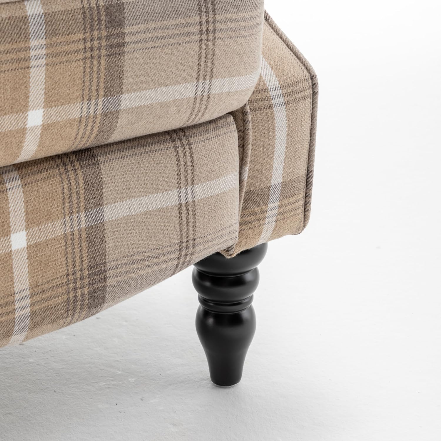 Upholstered Wingback Recliner Chair, Plaid Recliner Chair Armchair Adjustable Footrest Push Back Reclining Sofa, Mid-Century Modern Lounge Armchair for Living Room, Bedroom, Reading -- Natural