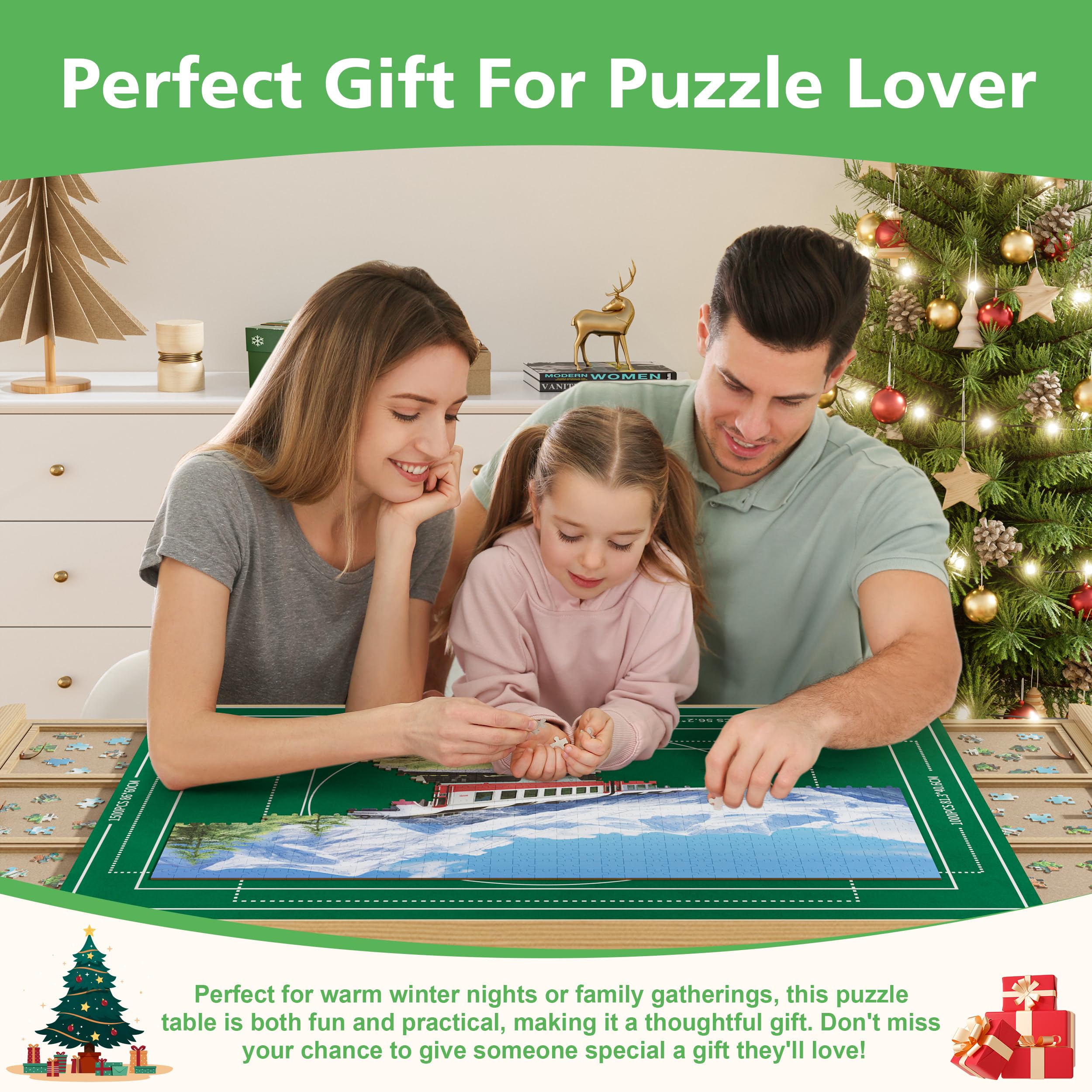CODACE Puzzle-Tisch mit Schubladen – 1500-teiliges Puzzle-Tisch für Erwachsene, schwenkbares Puzzlebrett mit 6 Sortier-Tabletts und Abdeckung, Tische mit verstellbarem Bein und Rolle, Geschenk für