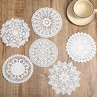 Nogeqi 6pcs White Lace Crochet Doilies for Tables - Vintage Placemats Coasters, 6 Inch Tea Party Wedding Decor (6 Styles)