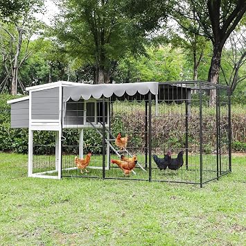 105" Chicken Coop Hen House Outdoor Wooden Chicken House with Run, Chicken Cages for Outside, Poultry Habitat Supplies with Large Nesting Box and Removable Tray