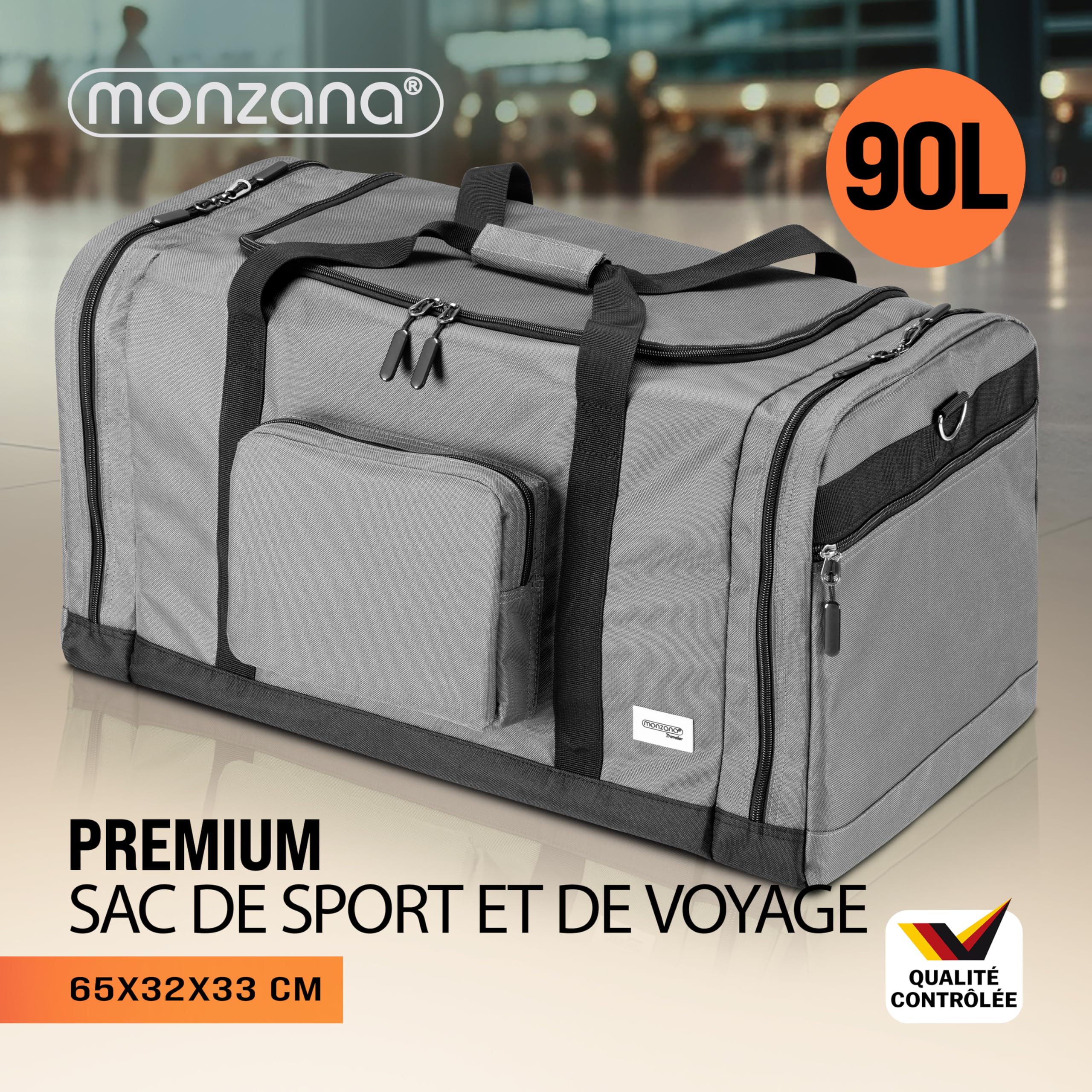 MONZANA® Sac de Voyage Sac de Sport 90L Fitness Football Transport Bandoulière Pad Amovible Réglable Weekender Duffelbag