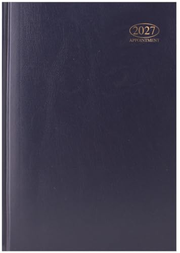 Image of 2027 A4 Week to View Appointment Blue Diary – Half Hourly Appointment Times 9am–5:30pm – Hardback Casebound Organiser – Weekly Diary Planner with Ribbon Marker & UK Focused Content