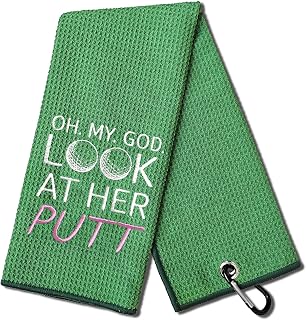 DYJYBMY Oh My God Look at Her Putt Funny Golf Towel, Embroidered Green Golf Towels for Golf Bags with Clip, Fun Golf Accessories for Womens Golf, Birthday Gifts for Golf Fan, Golf Joke