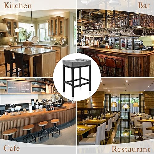 Miniatura 6 de LUE BONA Taburetes de bar de altura de mostrador, taburetes de bar sin respaldo de 24 pulgadas, juego de 4 para encimera de cocina, taburetes de