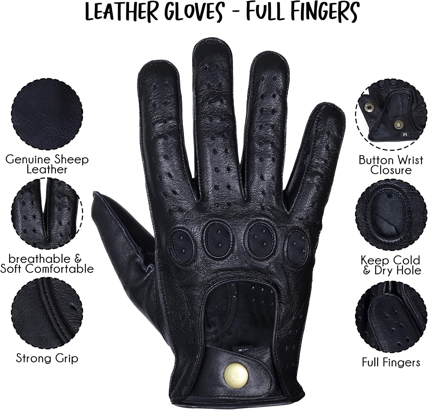Genuine Leather Fashion Gloves, Motorcycle Knuckle Fit Gloves