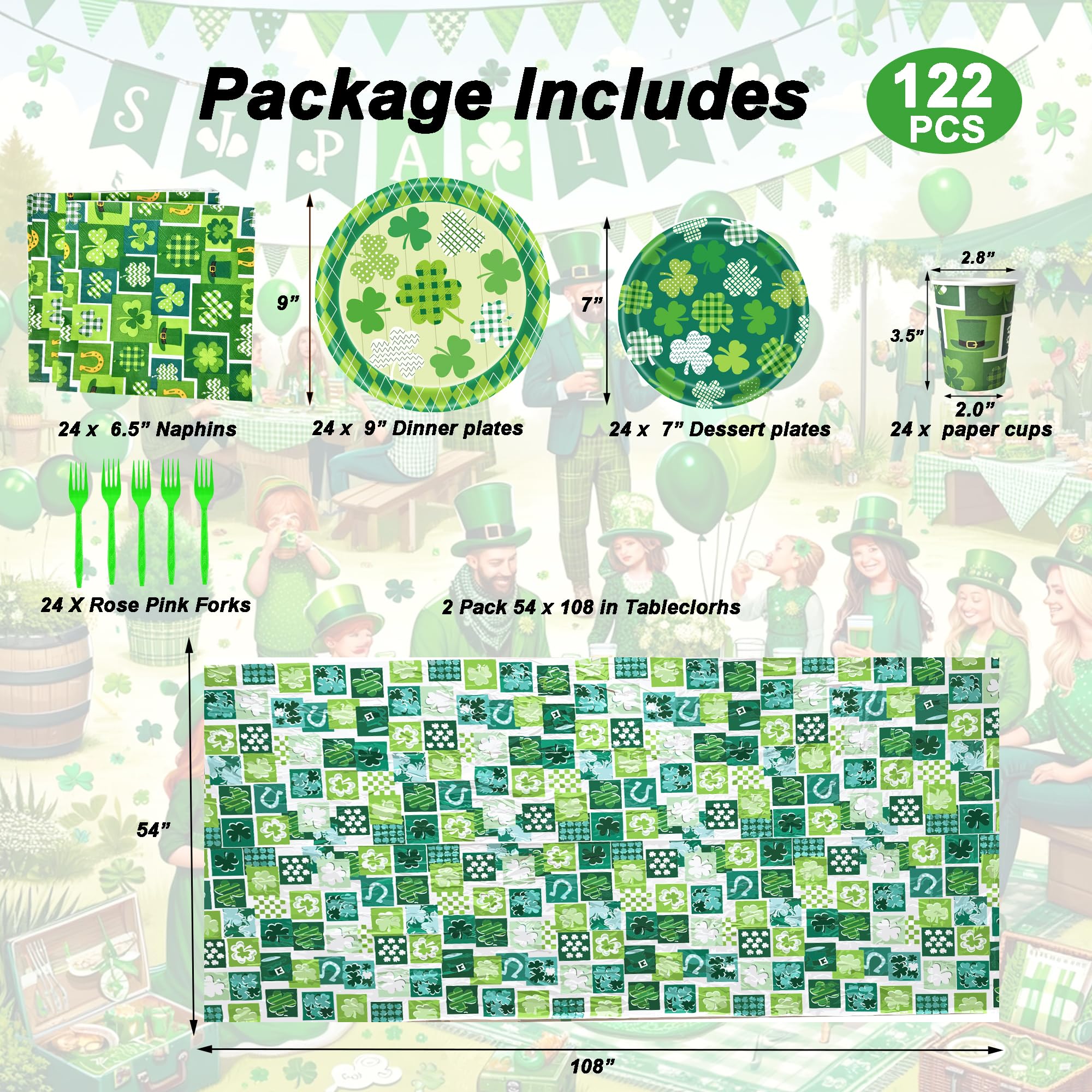 Lot De 2 Nappes Rectangulaires Saint-Patrick - 137x274cm | Motif Trèfle Vert, Imperméable En PEVA | Pour Fête - 8