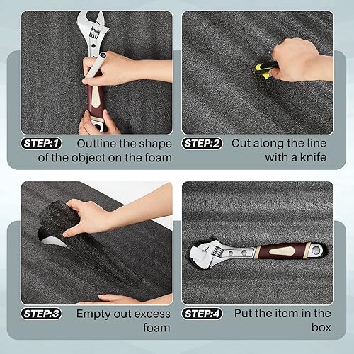 Miniatura 5 de Ramede Hoja de Espuma de Polietileno Personalizable 54 x 16 x 2 Pulgadas Almohadilla de Inserción de Espuma Negra para Estuche de Empaque de Armas,