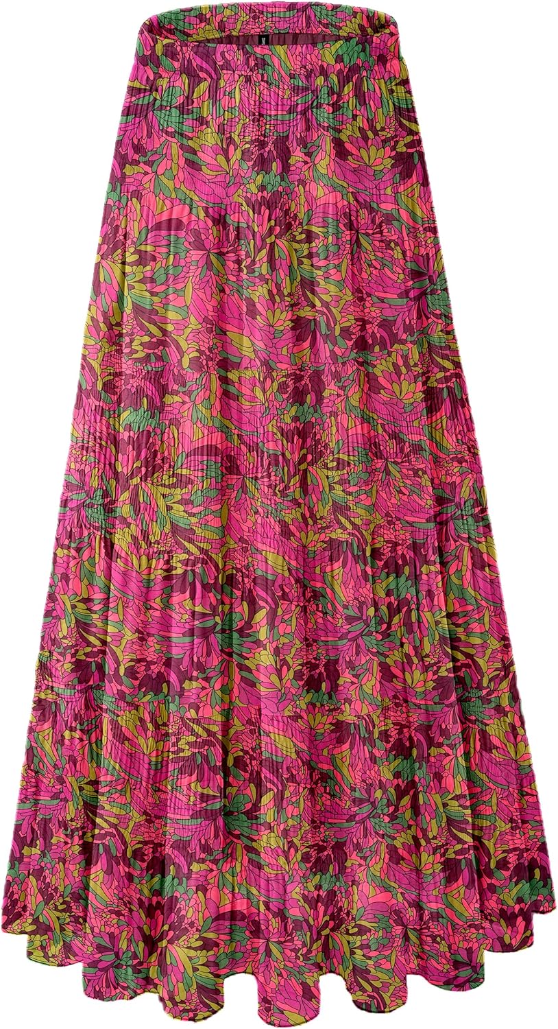 Women's Chiffon White Flowy Maxi Skirts Boho Fall Elastic Waisted Pleated A Line Long Skirt for Women 2025