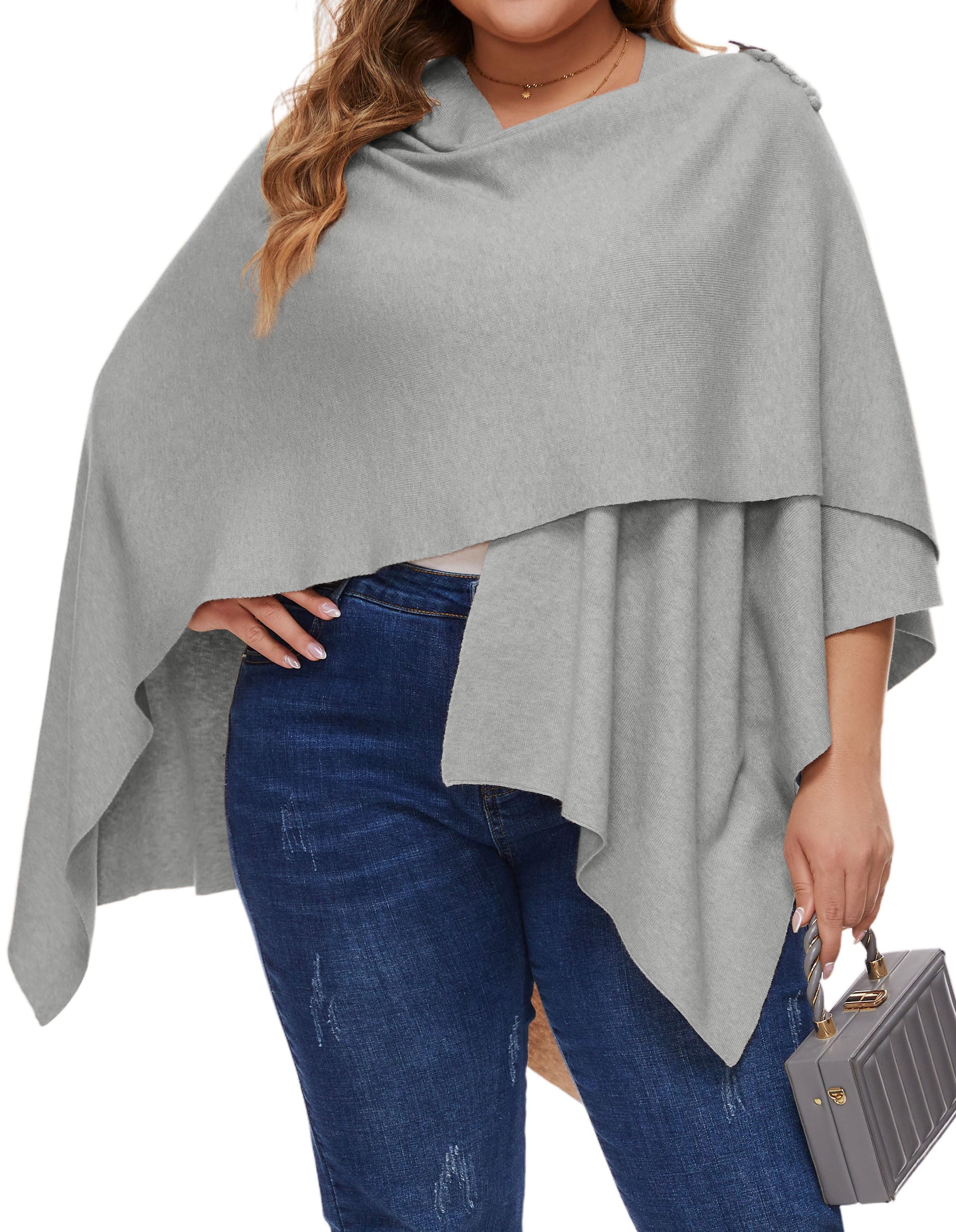 PULIWomen Elegant Plus Size Shawl Wrap Oversize Button Closure Cross Front Shawls PonchoOEKO-TEX STANDARD 100