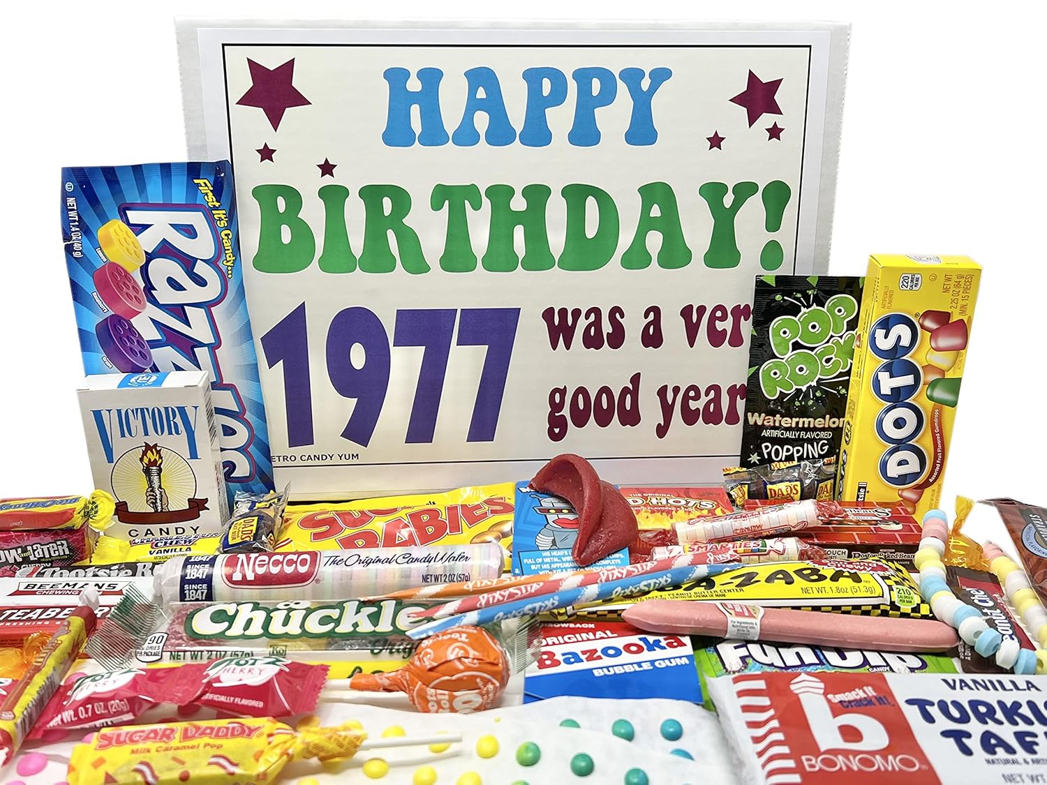 RETRO CANDY YUM ~1977 49th Birthday Gift Box Classic Nostalgic Candy from Childhood for 49 Year Old Man or Woman Born 1977