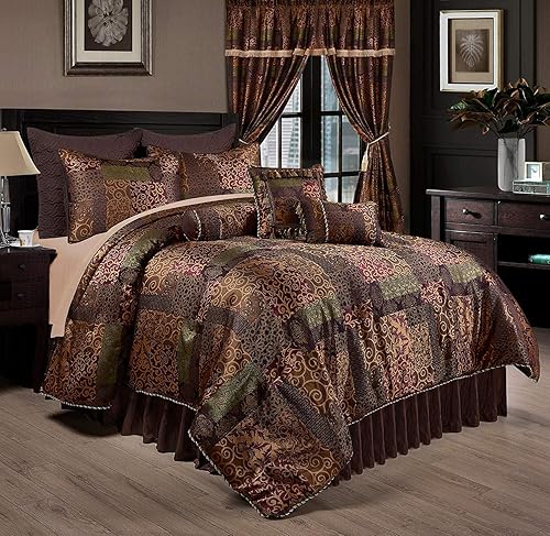 Chezmoi Collection Amelia - Juego de edredón jacquard floral de 9 piezas, tamaño Queen, multicolor