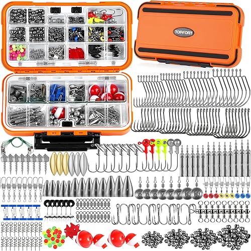 TOPFORT 187230pcs Fishing Accessories Kit, Including Jig Hooks, Bullet Bass Casting Sinker Weights, Fishing Swivels Snaps, Sinker Slides, Fishing