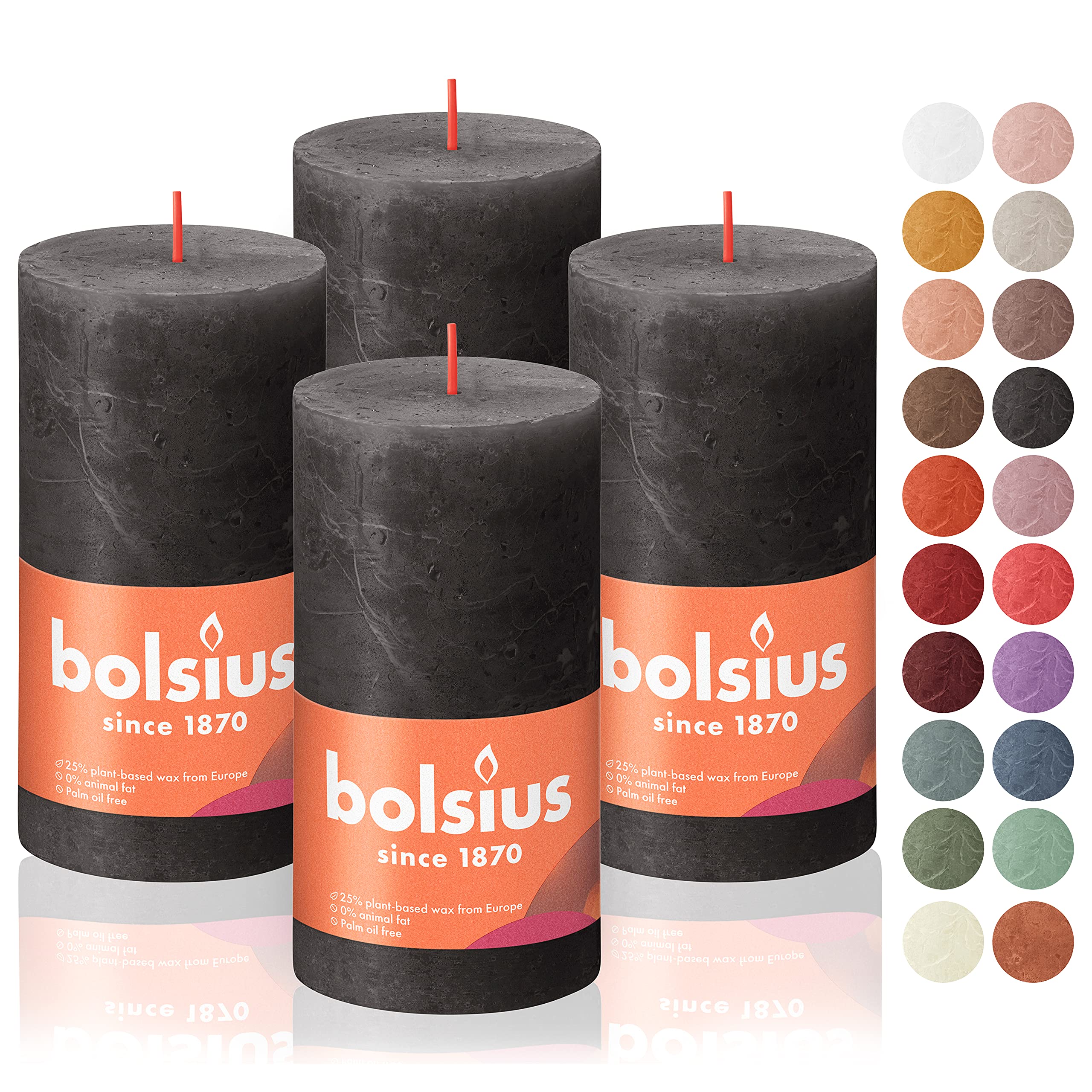 Bolsius Confezione Da 4 Candele Rustiche Grigie Tempestose, 6,75 X 15,7 Cm, Qualità Europea Di Alta Qualità, Naturale, Ecologica, A Base Di Piante, Senza Fumo, Senza Fumo, Senza Fumo, Per Feste E Matrimoni-image