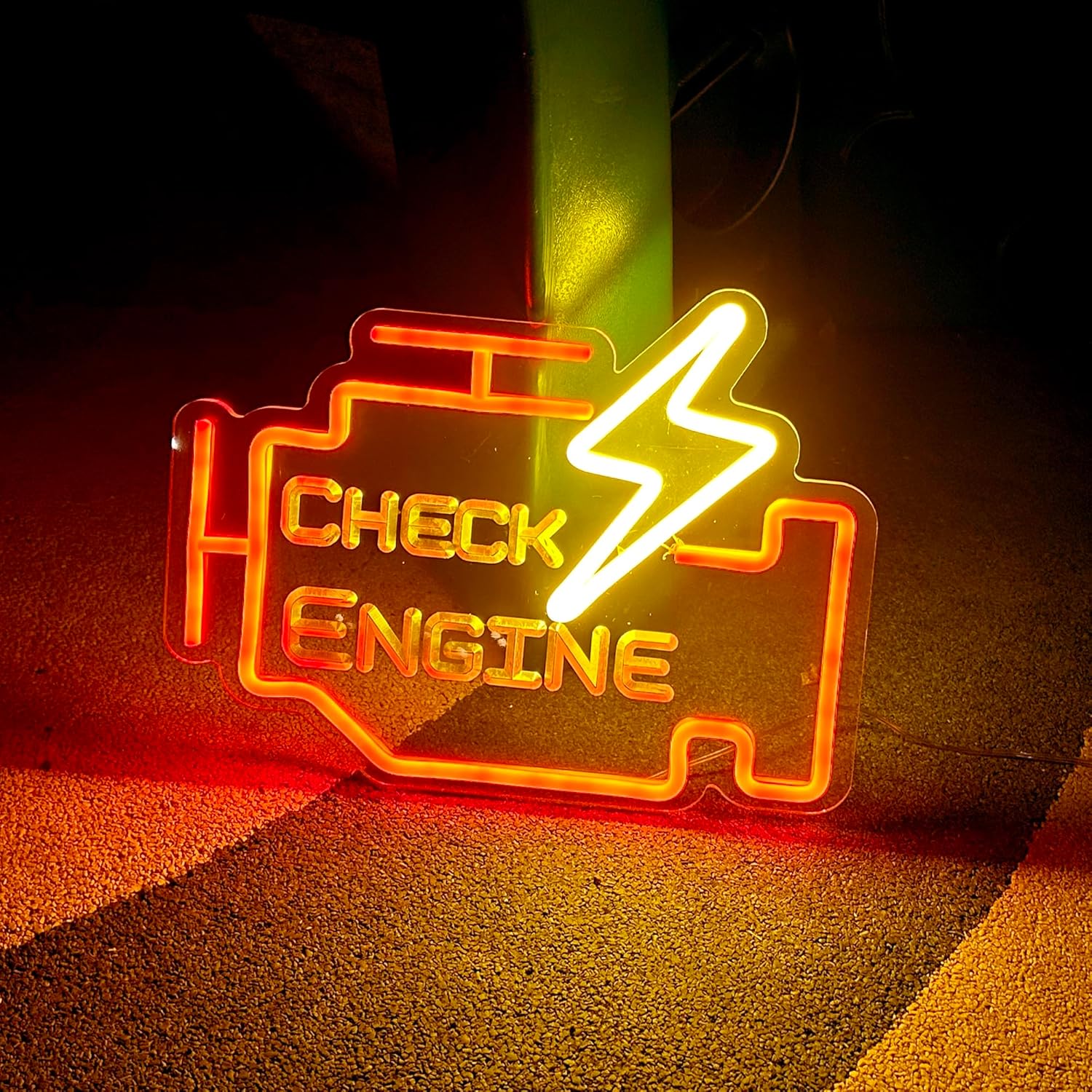 Check Engine neon sign Auto Room Garage Repair Shop Home USB Switch Bar Atmosphere ArtWall Gift for Man's USB Switch 5V lamp Repair shop (Check Engine(Red,Yellow))