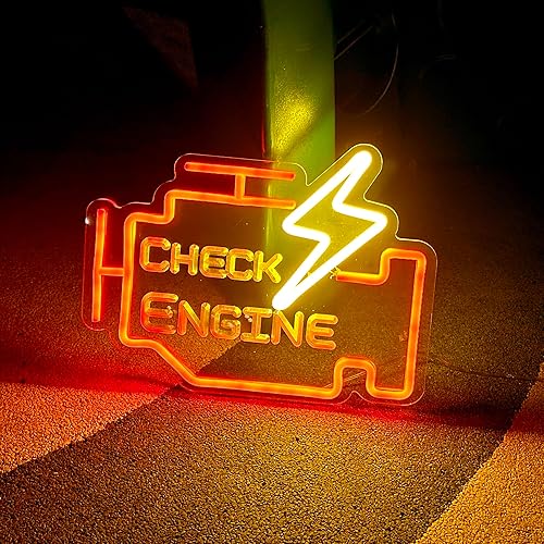 Check Engine neon sign Auto Room Garage Repair Shop Home USB Switch Bar Atmosphere ArtWall Gift for Man's USB Switch 5V lamp Repair shop (Check Engine(Red,Yellow))