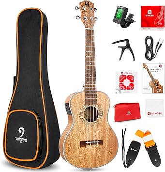 Tenor Ukulele ، Acoustic Electric Ukelle 26 بوصة Uke Mahogany Ukulele Professional Set with Equalizer Starter Kit Gig Bag ، Picks ، Straps ، Strings ، Cleaning Cloth ، Getting Started Manual by Vangoa