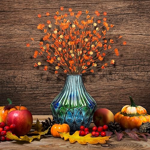 Miniatura 6 de 5 piezas de flores artificiales, tallos de bayas y Acción de Gracias, decoración de otoño con ramas de calabaza naranja en forma de corazón para