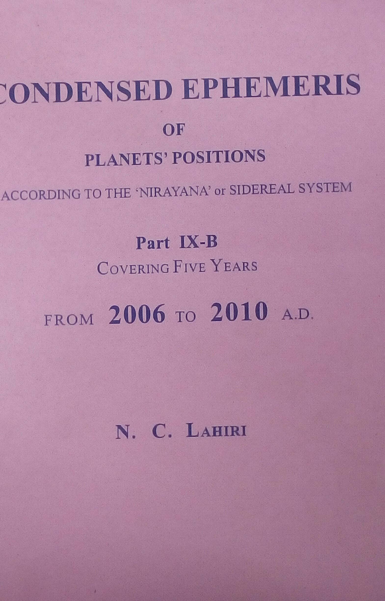 Condensed Ephemeris of Planet According to the Nirayana System from 2006 to 2010