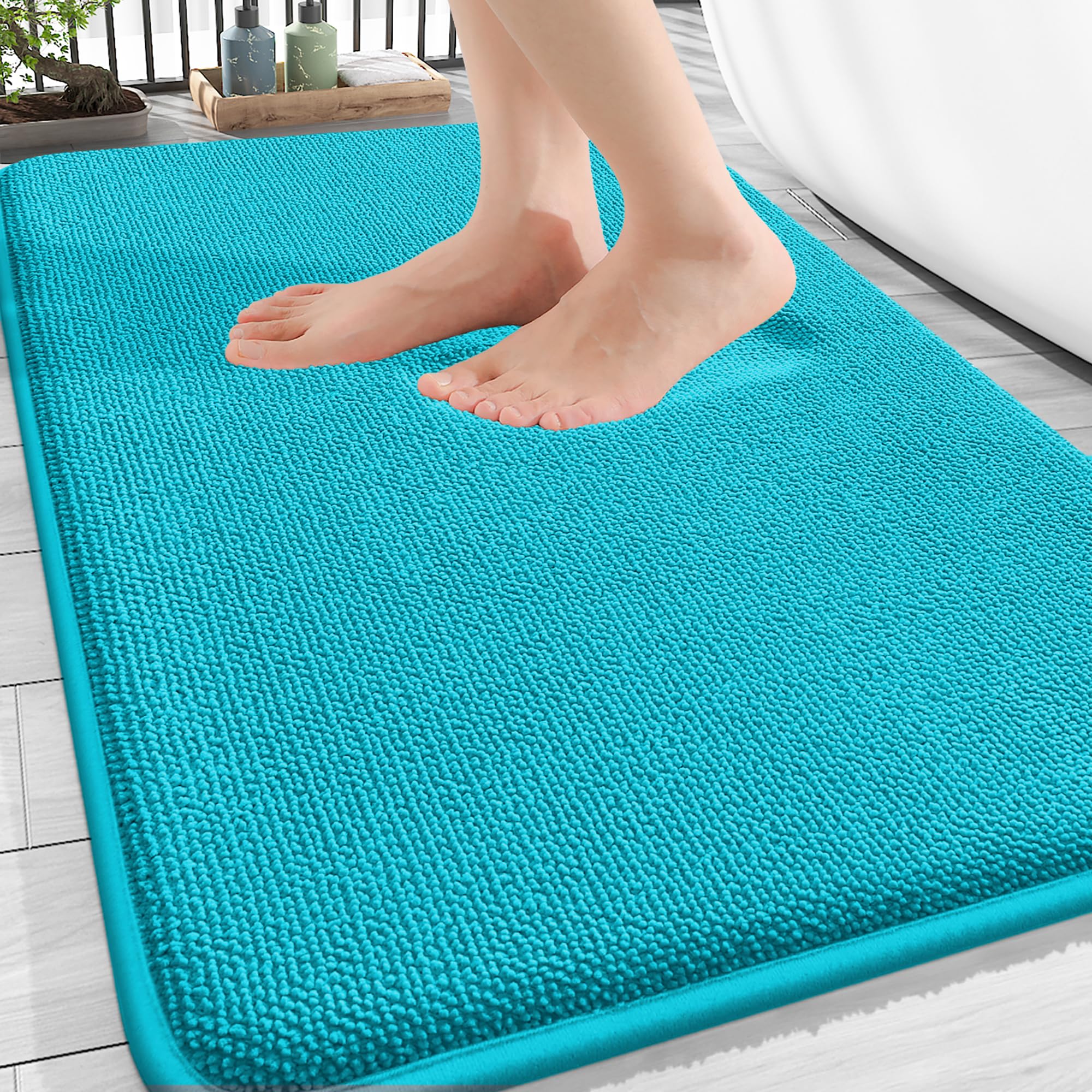 OLANLY Thick Memory Foam Bathroom Rugs 30x20, Absorbent Bath Mat, Aqua Sky