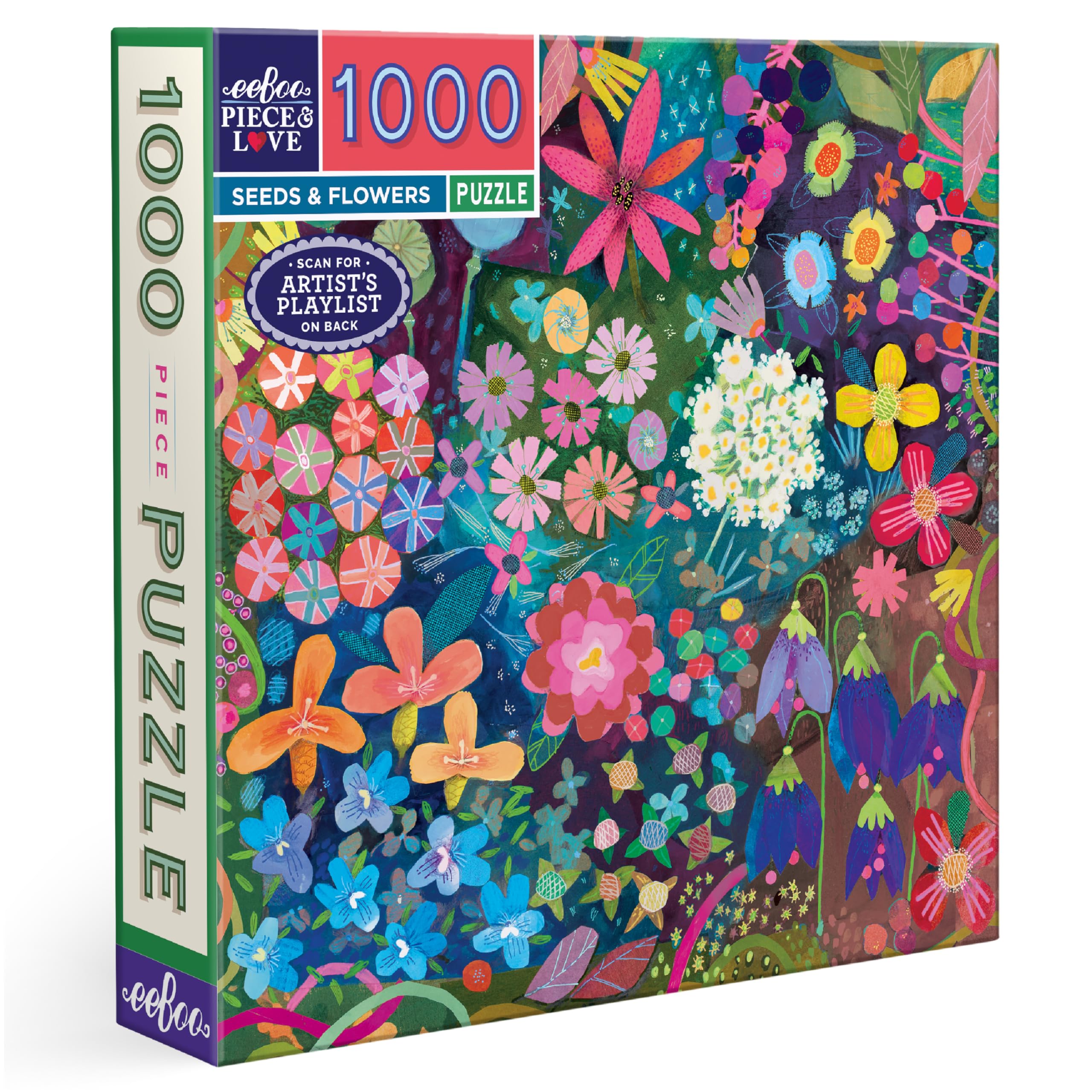 Eeboo - Puzzle 1000 Pieces Seeds and Flowers - Adult Puzzle 1000 Pieces Cardboard - Dimensions 58.5 cm x 58.5 cm