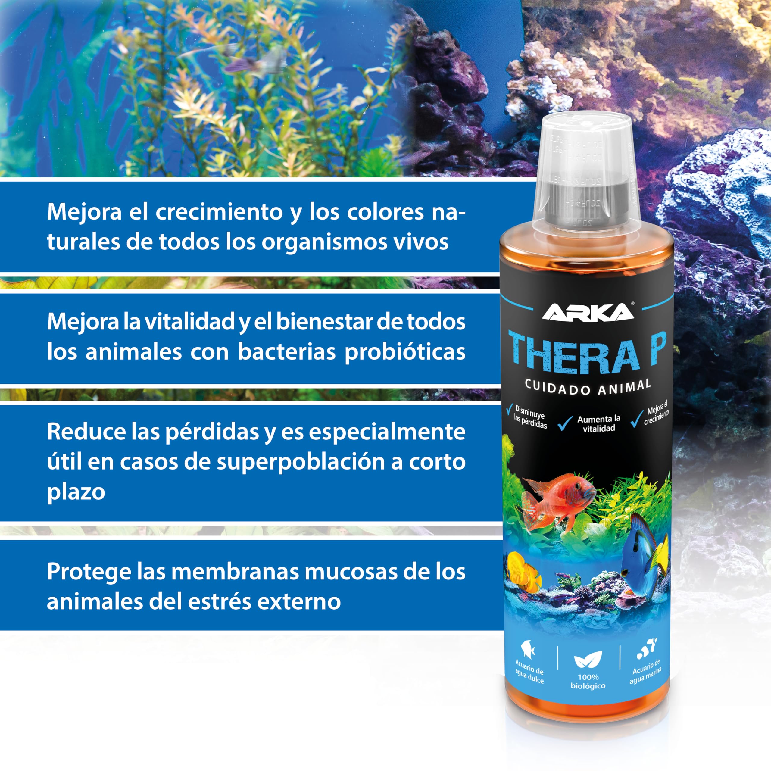 MICROBE-LIFT TheraP – Bacterias de Limpieza para el Cuidado de Peces, previene Enfermedades, favorece el Crecimiento de los Animales, para Agua Dulce y Salada
