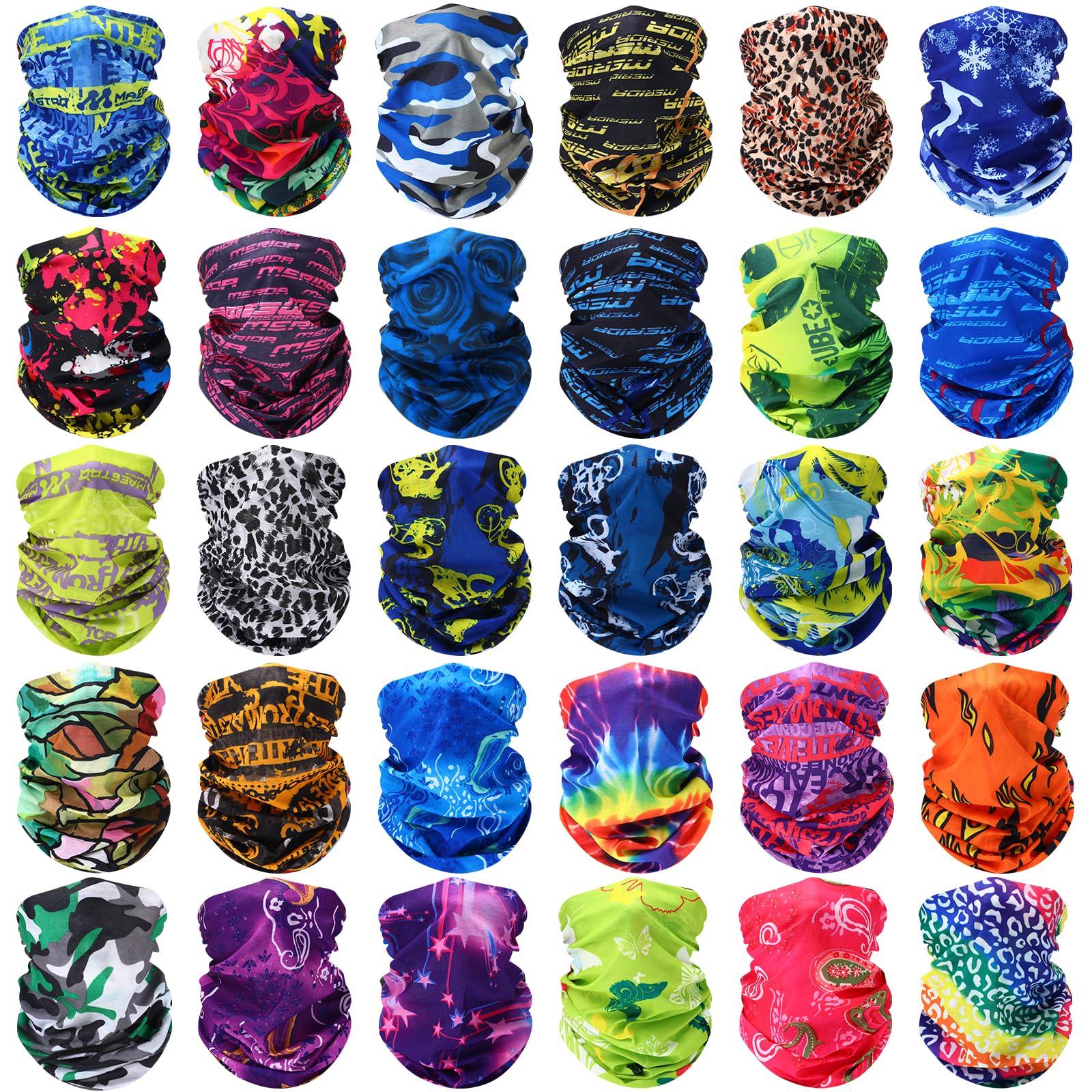 30 Pcs Neck Gaiters Scarf Elastic Wrap Headband Sweat Absorbing Bandana for Women Men Sports Yoga Running