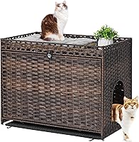 Vista 13 de Caja de arena para gatos con alfombrilla de arena suave; muebles ocultos de baño para gatos con puerta; casa de gato tejida a mano con gran espacio