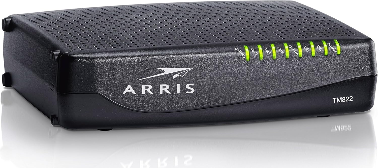 ARRIS SURFboard (8x4) DOCSIS 3.0 Cable Modem, 343 Mbps Max Speed, Xfinity Telephone Capable for 2 Lines, Certified for Comcast Xfinity Only (TM822G)