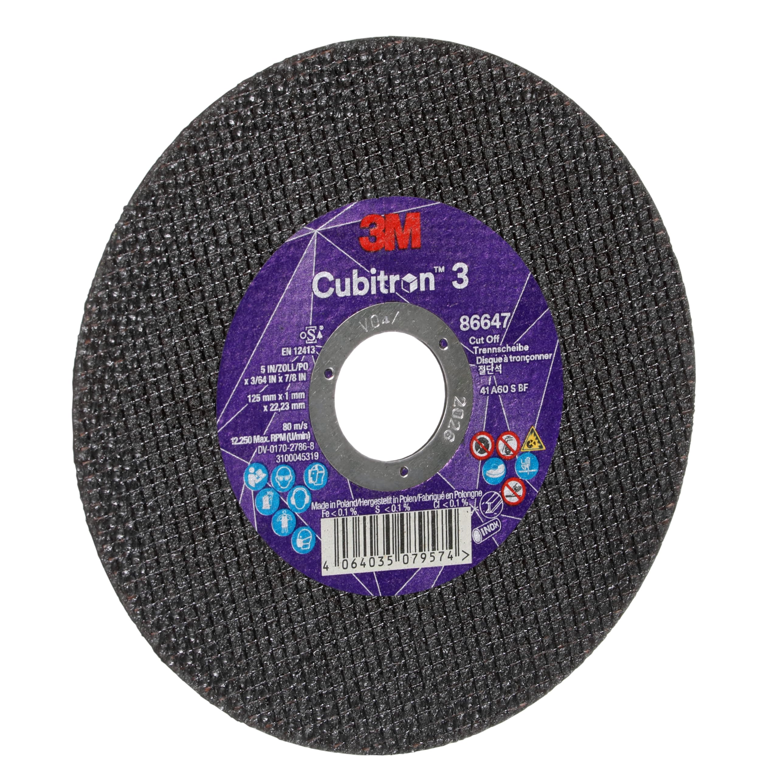 Cubitron à tronçonner 3, 86647, 60+, T41, 125 mm x 1 mm x 22,23 mm, EN, 25/paquet