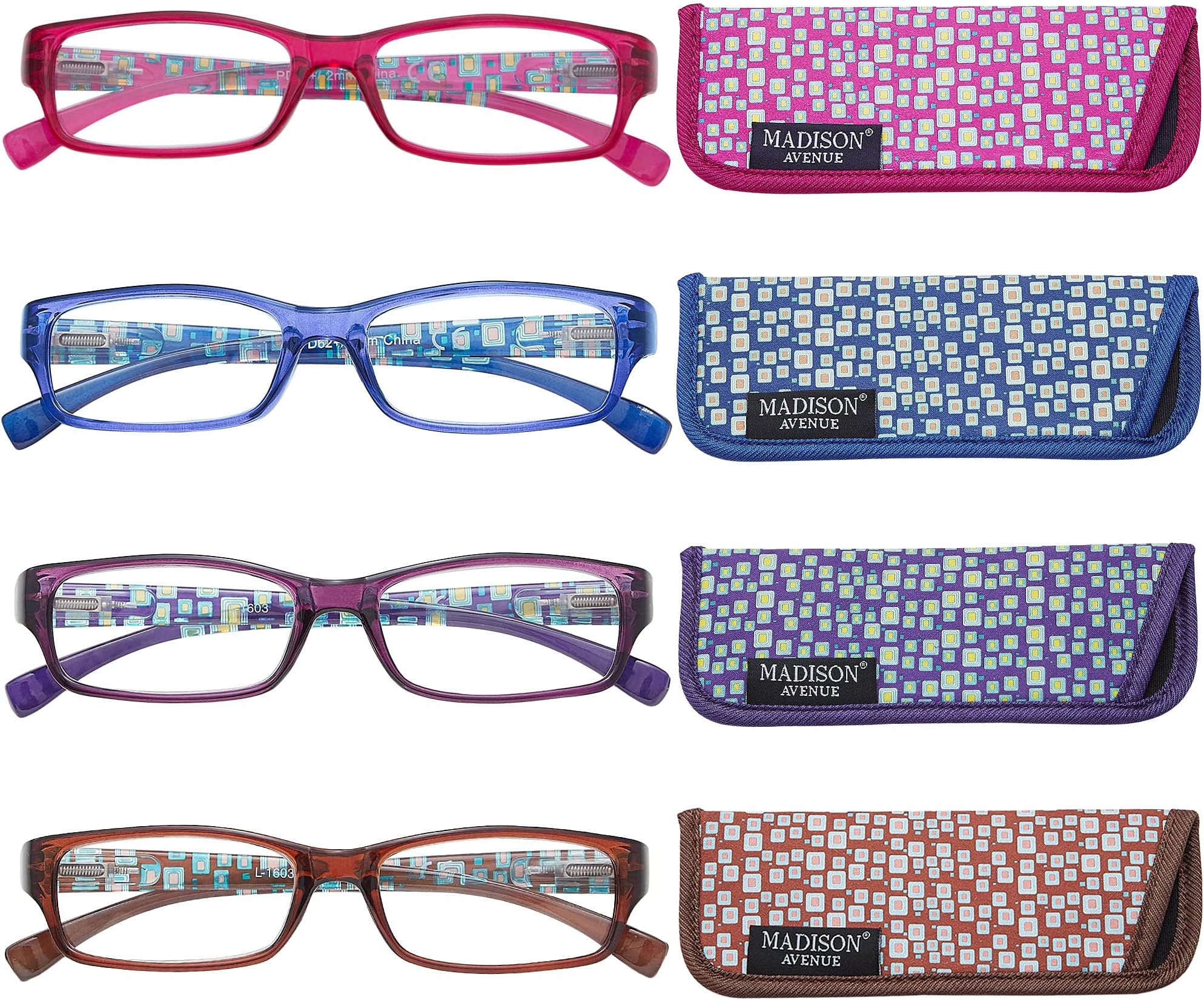 Madison Avenue 4 Pack Multicolor Blue Light Blocking Reading Glasses for Women Spring Hinge +2.75