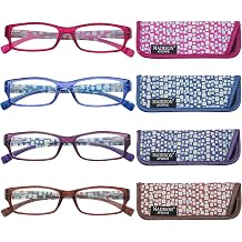 Madison Avenue 4 Pack Multicolor Blue Light Blocking Reading Glasses for Women Spring Hinge Rose Red/Blue/Purple/Brown Pattern 2.0 Magnification