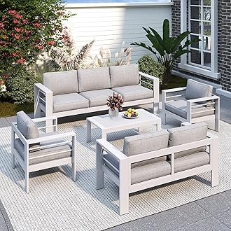 Solaste Aluminum Patio Furniture Set for All Weather, Oversized Metal Outdoor Furniture Set with 27.5" Deep Seating and 3.2" Wide Armrest, Outdoor Patio Conversation Set with 5" Cushion, White