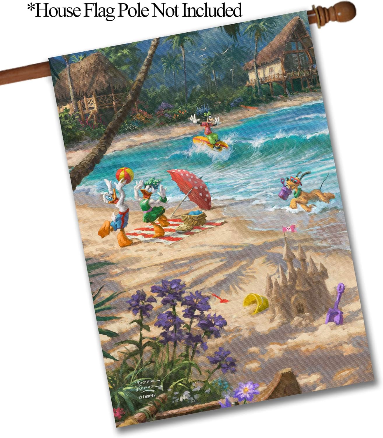 Flagology.com, Disney, Thomas Kinkade, Mickey Friends Hawaii – House Flag – 28” x 40”, Outdoor, Exclusive Premium Fabric, Officially Licensed Disney