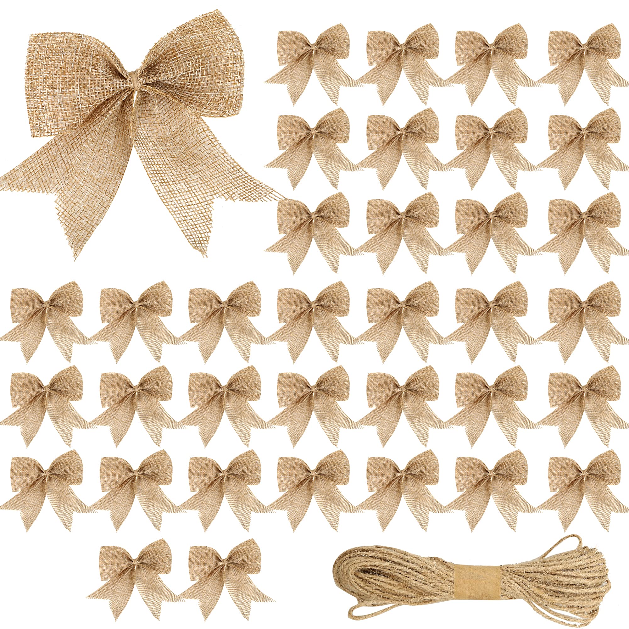 BANBALLON 36PCS Burlap Bows for Decor Christmas Tree Small Bowknot Ornament Burlap Bows for DIY Crafts Wreath Gift Wrapping Wedding Wedding Birthday Party Decoration