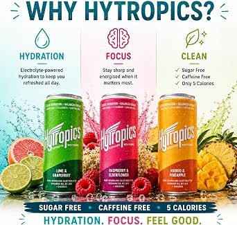 Hytropics Electrolyte Drink Multipack (6 x 250ml) - Sparkling Sugar Free Hydration Drink with B Vitamins & Ginseng - Caffeine Free Energy Drink Alternative for Focus & Jet Lag Recovery