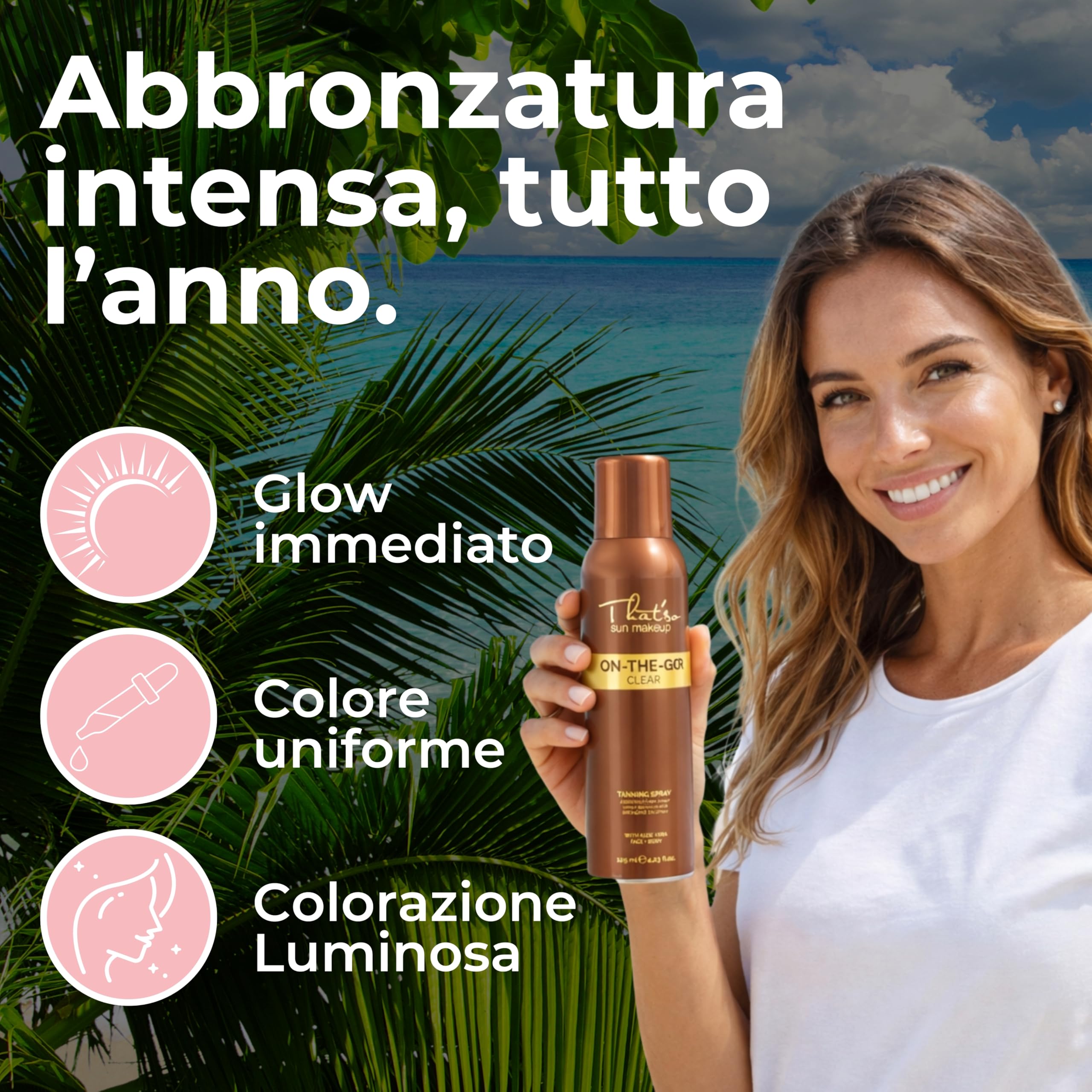 That’so Spray Autoabbronzante Viso e Corpo 125 ml On The Go Clear Abbronzatura Istantanea Naturale Effetto Bronze, Lunga Durata, con DHA da Canna da Zucchero, Aloe Vera e Peptide Anti-Età
