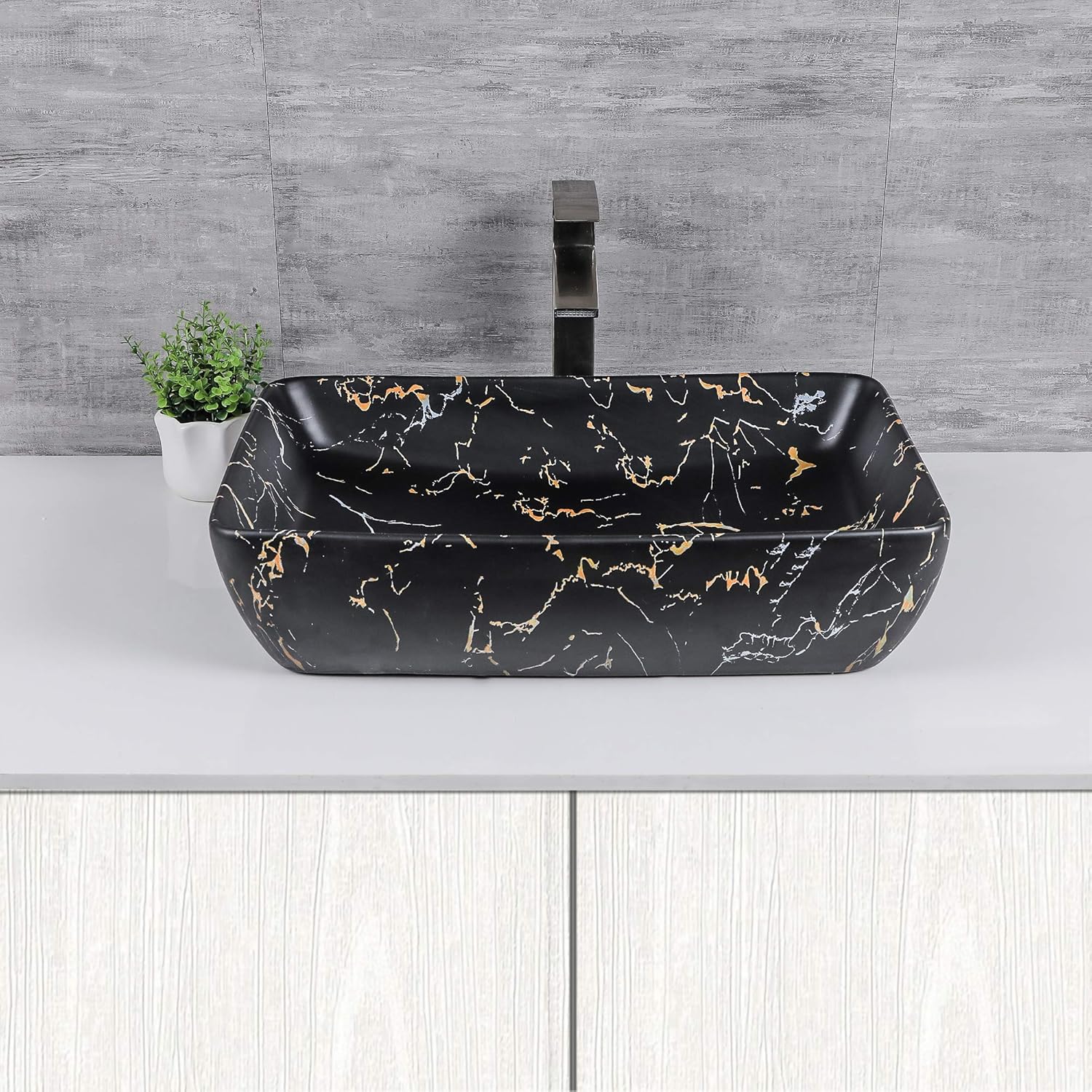 ๐ฅ Crazy Deals Rectangle Marble Black Vessel Sink - Logmey 23x15 Rectangle Ceramic Countertop Bathroom Sink Modern Black and Yellow Marble Pattern Porcelain Vanity Sink Lavatory Art Basin Buy 1 get 1 Rectangle Marble Black Vessel Sink - Logmey 23x15 Rectangle Ceramic Countertop Bathroom Sink Modern Black and Yellow Marble Pattern Porcelain Vanity Sink Lavatory Art Basin