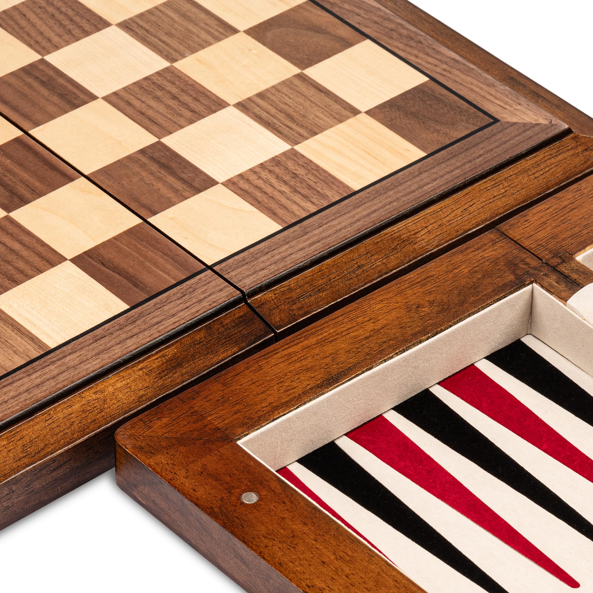 Ensemble de Jeux Lingle 39,37 cm Deluxe en Bois Massif 3-en-1 : Échecs, Backgammon et Dames avec boîte à poignée Creuse, Plateau Pliant pour Le Voyage, adapté aux Adultes