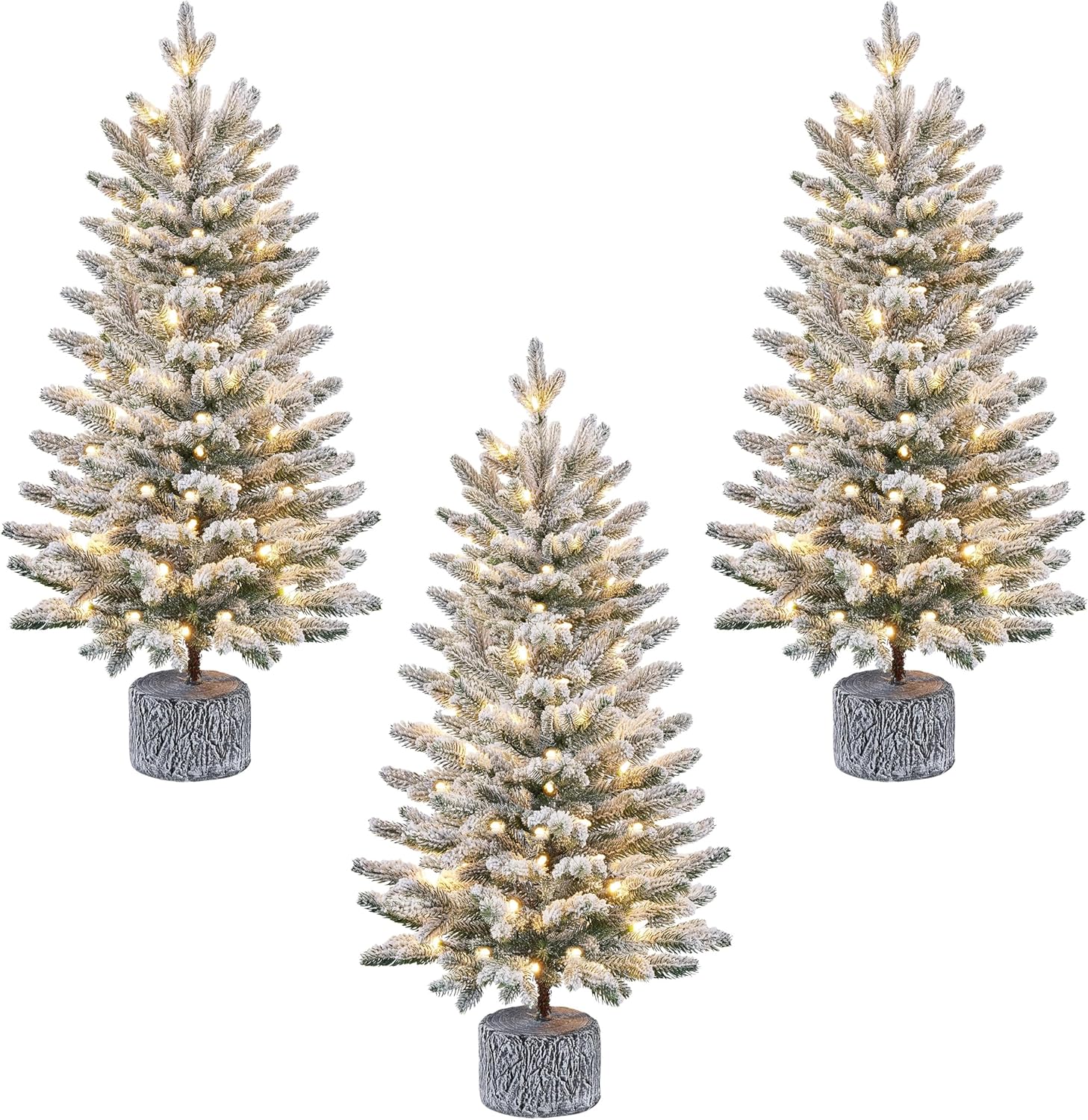 Amazon.com: Yaheetech 3Pcs Pre-lit Potted Flocked Christmas Tree, 3FT ...