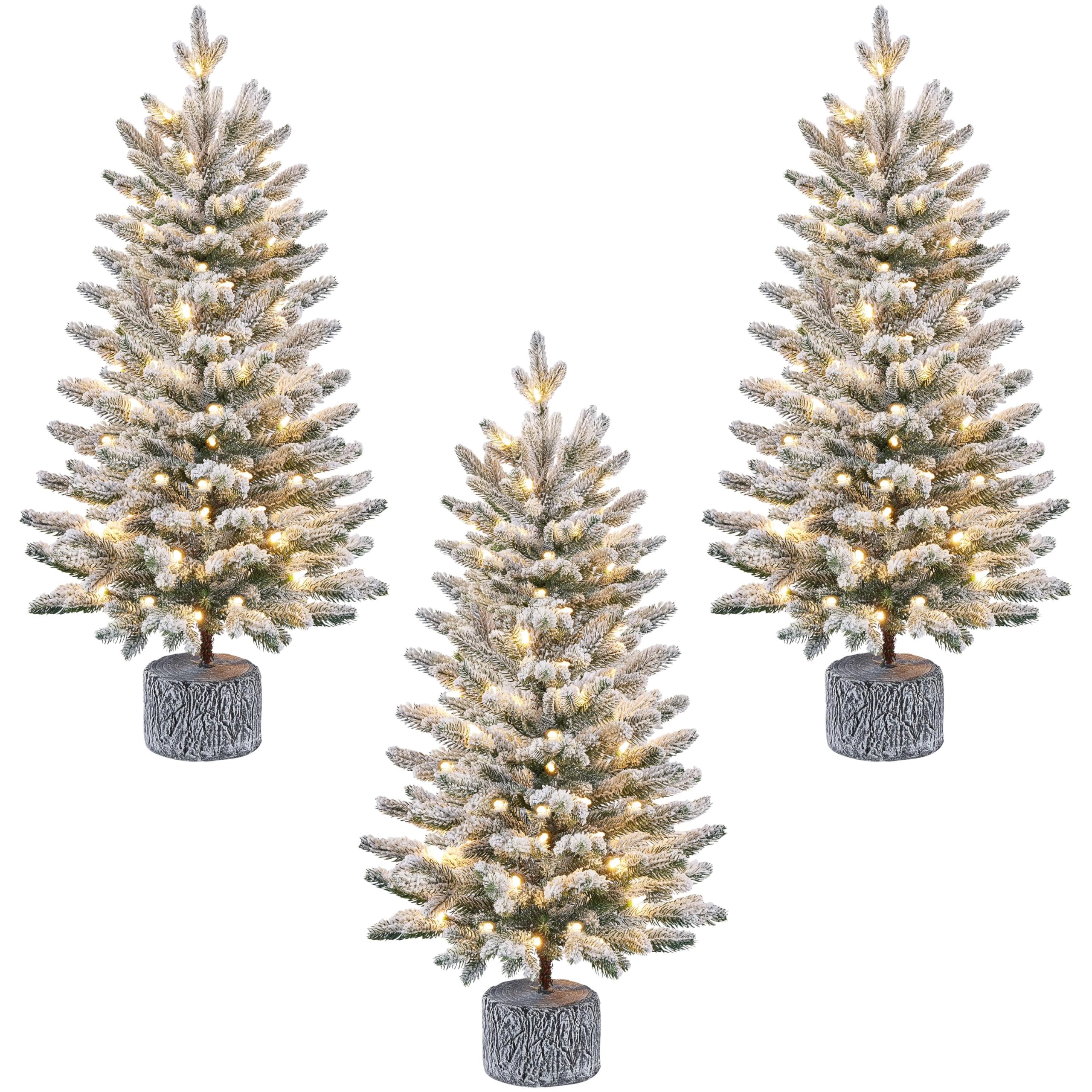 Yaheetech 3PCS 3ft Pre-Lit Frosted Mini Christmas Tree, Warm White LEDs — image 1