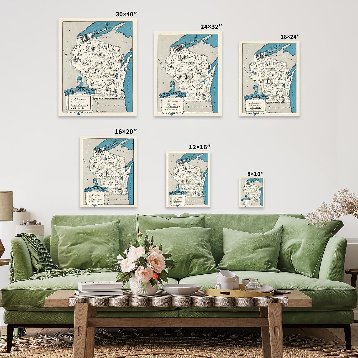 Poster Master Map Canvas - Retro Wisconsin State Print - Educational Art - Gift for Teacher, Student, Travel Lover - Wall Decoration for Classroom, Office, Dorm - 8x10 STRETCHED Canvas